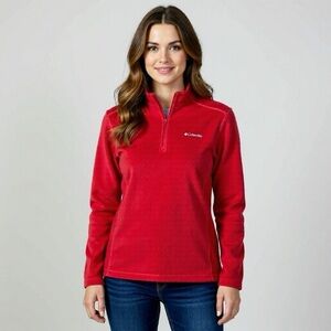 Columbia Fleece 1/4 Zip Sweater Pullover Red Womens Size Large